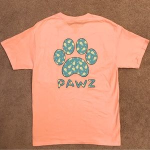 Hanes Pawz Graphic Tee Adult Size Medium Peach Turquoise Paw Print Unisex